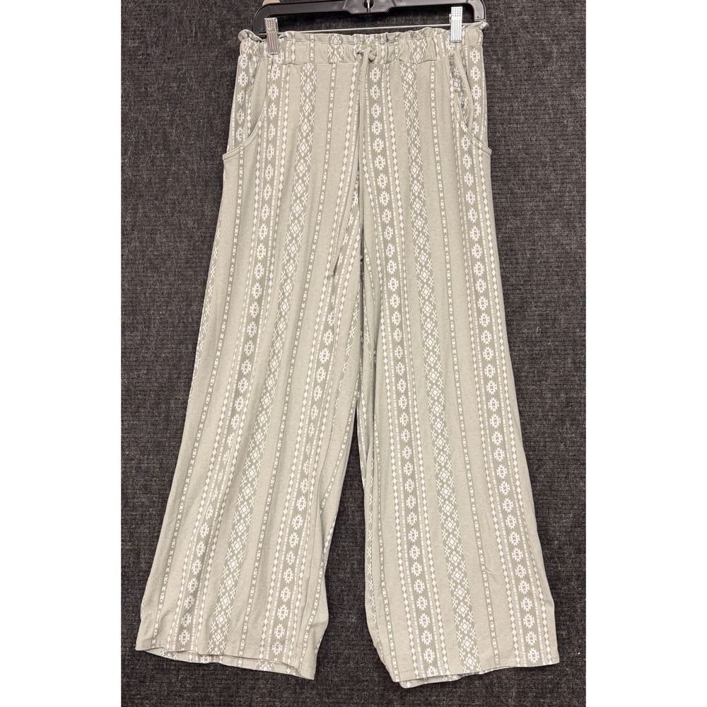 Derek Heart Pants Medium Green White High Waisted Wide Leg Pocket Activewear